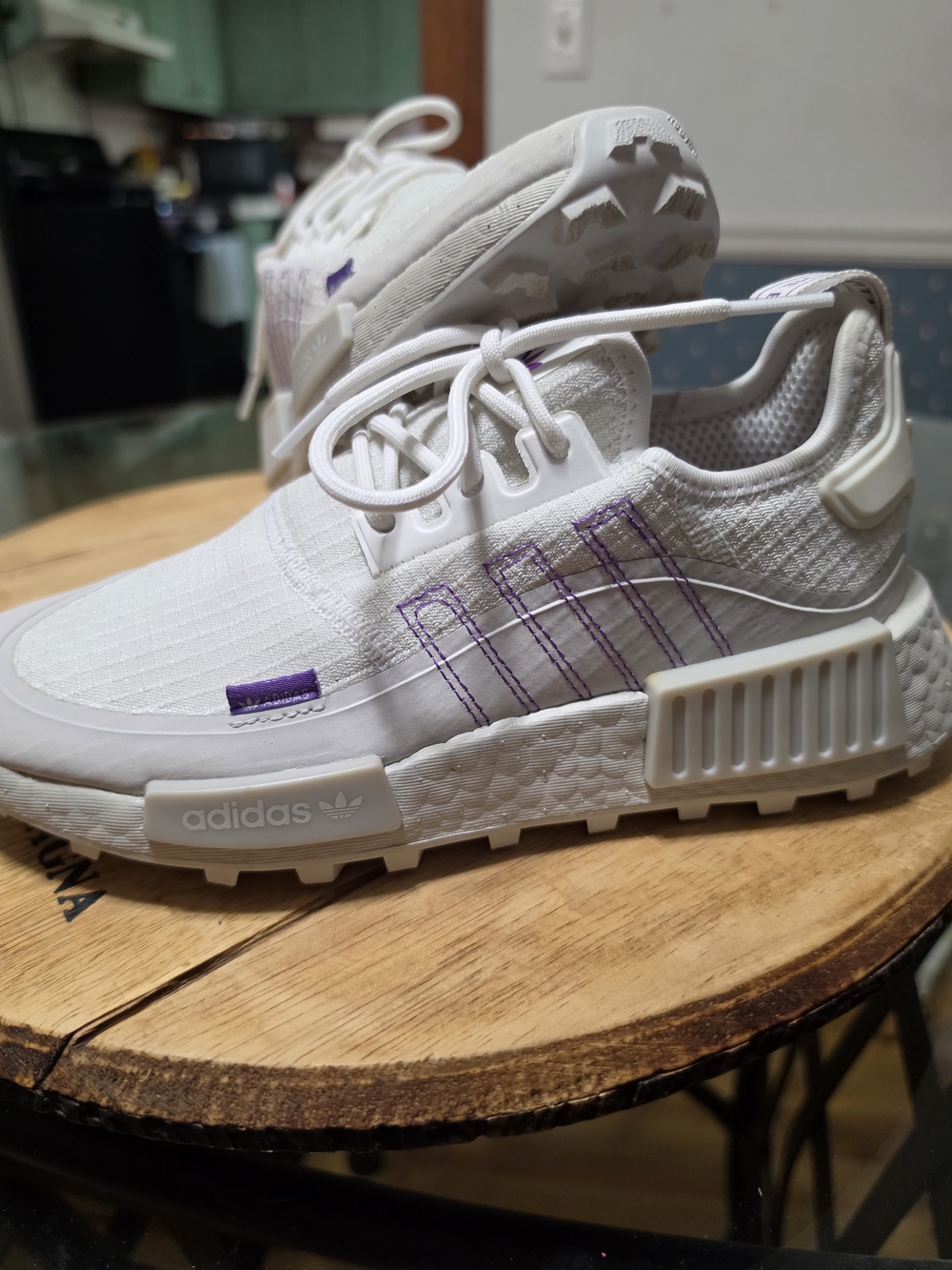 adidas White Sneakers with Purple Accent Stitching